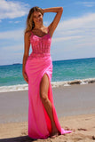 Nox Anabel H1670 Glitter Satin Floral Embroidered Dress with Slit