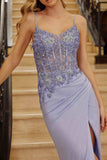 Nox Anabel H1670 Glitter Satin Floral Embroidered Dress with Slit