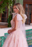 Nox Anabel H1680 Draped Tie-Up Straps Applique Tulle Dress