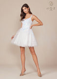 Nox Anabel H846W Short Glitter Sequin Applique White A-Line Dress