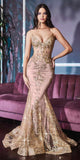 Cinderella Divine J810 Long Fitted Mermaid Gown Metallic Embroidered Lace