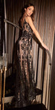 Cinderella Divine J810 Long Fitted Mermaid Gown Metallic Embroidered Lace