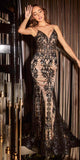 Cinderella Divine J810 Long Fitted Mermaid Gown Metallic Embroidered Lace