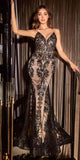 Cinderella Divine J810 Long Fitted Mermaid Gown Metallic Embroidered Lace