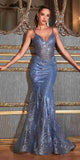 Cinderella Divine J810 Long Fitted Mermaid Gown Metallic Embroidered Lace
