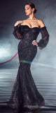 Cinderella Divine J816 Removable Long Sleeve Off the Shoulder Gown