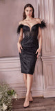 Cinderella Divine J829 Glitter Print Cocktail Dress with Feathers