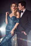 Ladivine J844 Strapless Glitter Floral Print Gown with Detachable Puff Sleeves