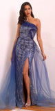 Ladivine J851 Floor Length One Shoulder Gown with Over Skirt