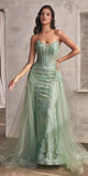 Cinderella Divine J858 Long Strapless Glitter Mermaid Gown Removable Tulle Skirt