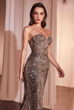 Ladivine J871 Long Sultry Fitted Strapless Embellished Prom Gown