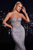 CLEARANCE - Ladivine J871 Long Sultry Fitted Strapless Gold Gown (Size 16)