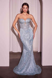 CLEARANCE - Ladivine J871 Long Sultry Fitted Strapless Gold Gown (Size 16)