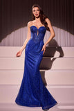 CLEARANCE - Ladivine J871 Long Sultry Fitted Strapless Gold Gown (Size 16)