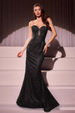 Ladivine J871 Long Sultry Fitted Strapless Embellished Prom Gown