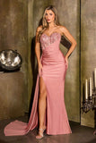 Ladivine J875 Fitted Strapless Sparkle and Lace Dress