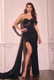Ladivine J875 Fitted Strapless Sparkle and Lace Dress