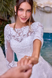 Ladivine J883W Wedding A-Line Ball Gown Long Sleeves Lace Applique