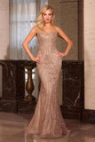 CLEARANCE - Ladivine J888 Long Strapless Fitted Sweetheart Mocha Gold Gown (Size 4, 10)