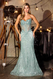 Ladivine J888 Long Strapless Fitted Sweetheart Sequin Bodice Gown