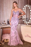 CLEARANCE - Ladivine J889 Hand Placed Applique Shimmering Sequin Fitted Gown (Size 10)