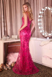 CLEARANCE - Ladivine J889 Hand Placed Applique Shimmering Sequin Fitted Gown (Size 10)