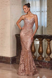 CLEARANCE - Ladivine J889 Hand Placed Applique Shimmering Sequin Fitted Gown (Size 10)