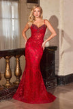 CLEARANCE - Ladivine J889 Hand Placed Applique Shimmering Sequin Fitted Gown (Size 10)