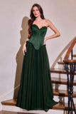 CLEARANCE - Ladivine J891 Fitted Corset Bodice Chiffon Skirt Navy Blue Gown (Size 12)