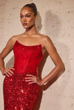 Ladivine J892 Sleek Neckline Sequin Design Corset Bodice Formal Gown