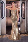 Ladivine J894 Deep Illusion Neckline Shimmering Sequin Mermaid Dress