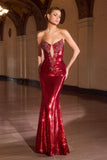 Ladivine J894 Deep Illusion Neckline Shimmering Sequin Mermaid Dress