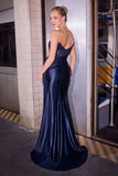 Ladivine J899 Sleek Fitted Gown Strapless Luxe Satin With Leg Slit
