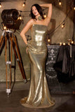 Ladivine J905 Sleek Strapless Sequin Side Illusion Modern Fitted Gown
