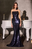 Ladivine J905 Sleek Strapless Sequin Side Illusion Modern Fitted Gown
