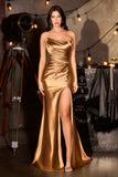 Ladivine J906 Show Stopper Sleek Fitted Liquid Satin Gown