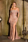 Ladivine J908 Off the Shoulder Cascading Crystal Fringe Formal Gown