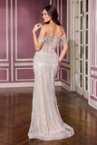 Ladivine J908 Off the Shoulder Cascading Crystal Fringe Formal Gown