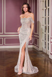 Ladivine J908 Off the Shoulder Cascading Crystal Fringe Formal Gown