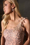 Ladivine J909 One Shoulder 3D Floral Applique Full Lace Beaded A-Line Gown