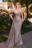 Ladivine J913 One Shoulder Metallic Fitted Dress With Sash