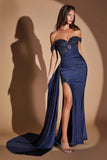 Ladivine J914 Off the Shoulder Fitted Side Sash Sweetheart Gown
