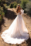 Nox Anabel JE1001L Long Puff Sleeve Strapless Corset A-Line Bridal Gown
