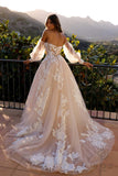 Nox Anabel JE990L Long Puff Sleeve Strapless Corset A-Line Bridal Gown