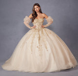 Juliet JT1465H Dress 3d Flowers Applique Puff Sleeve Quinceanera Dress