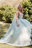 Juliet JT1466H Dress 3D Multi Floral Applique Cape Sleeve Quinceanera Gown