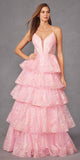 Juliet JT2438K Long Glitter Print Layered Tiered A-Line Gown