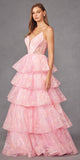 Juliet JT2438K Long Glitter Print Layered Tiered A-Line Gown