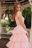 Juliet JT2438K Long Glitter Print Layered Tiered A-Line Gown