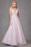 Juliet JT2439K Long 3D Floral Glitter Print Sleeveless A-line Gown